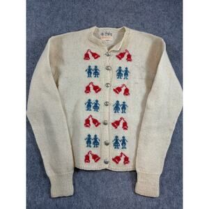 VINTAGE 1960s Peck & Peck Cardigan Sweater Womens Small Cream Knit Wool Cozy 60s